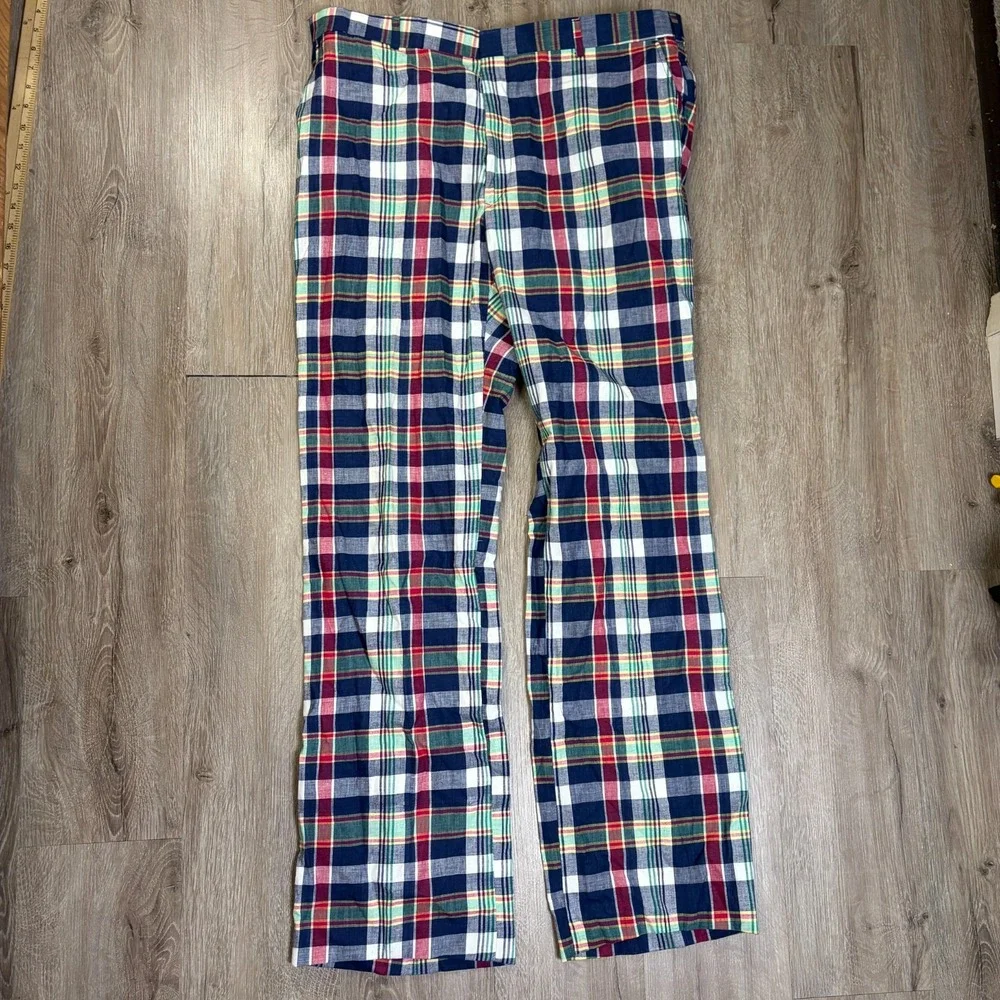 VTG Madras Plaid Mens Pants 40x35 Lightweight Cotton Summer Straight Relaxed